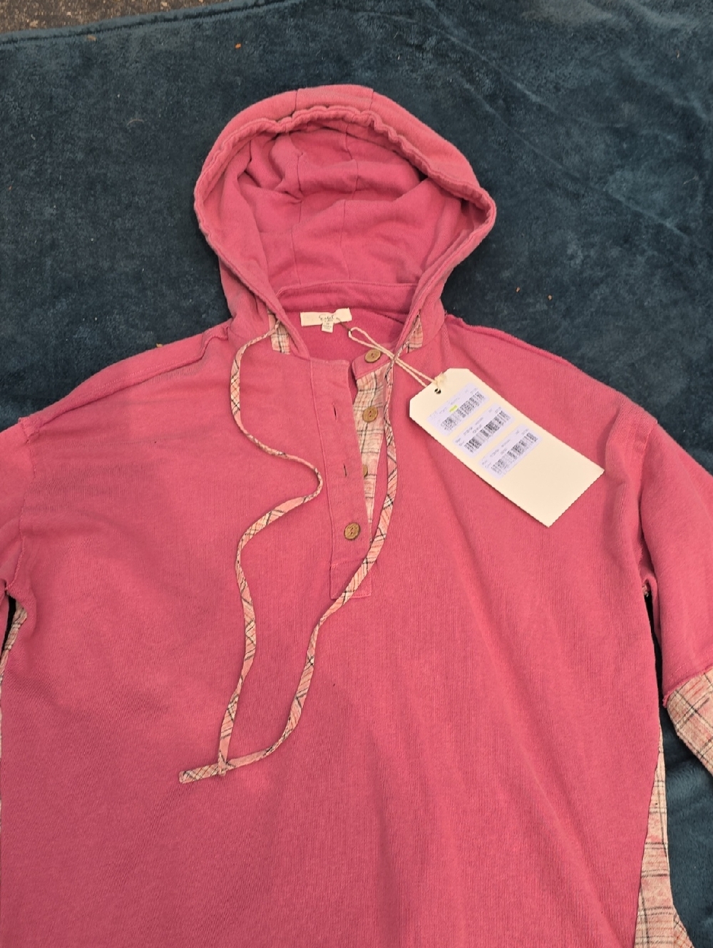 Easel Pink Hooded Button Pullover